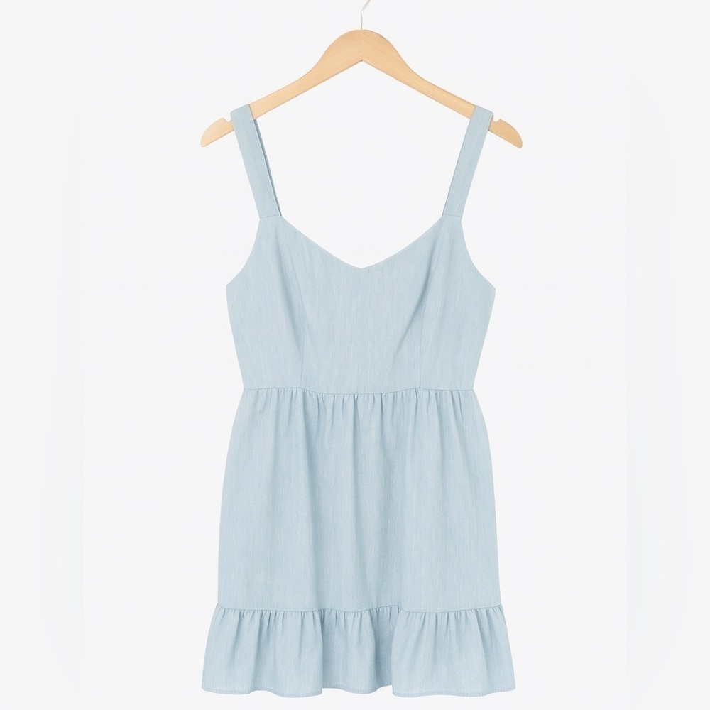 Old Navy size medium tall blue denim sundress with shoulder ties.